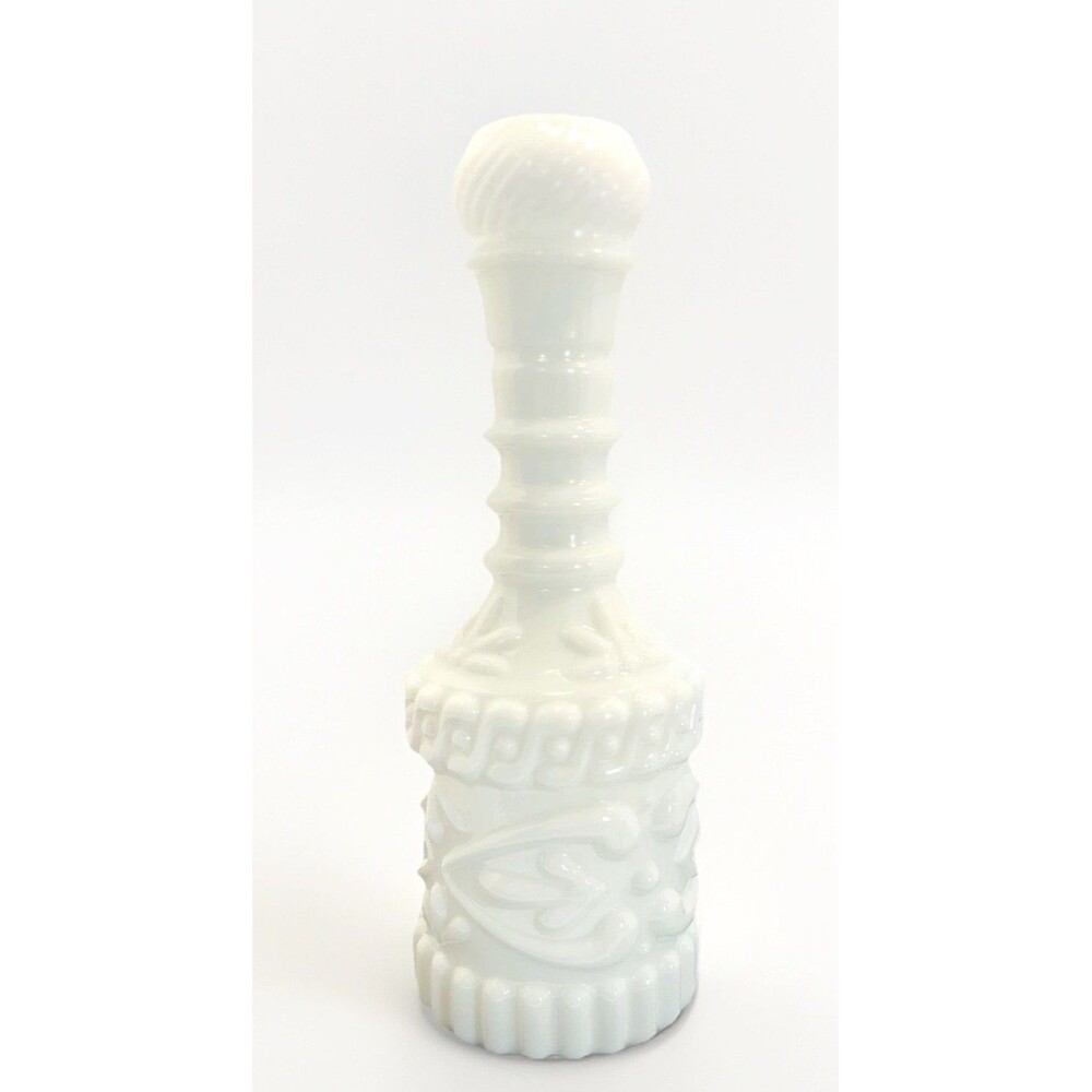 Vintage Jim Beam Milk Glass Decanter w Stopper | Scroll Grape Pattern